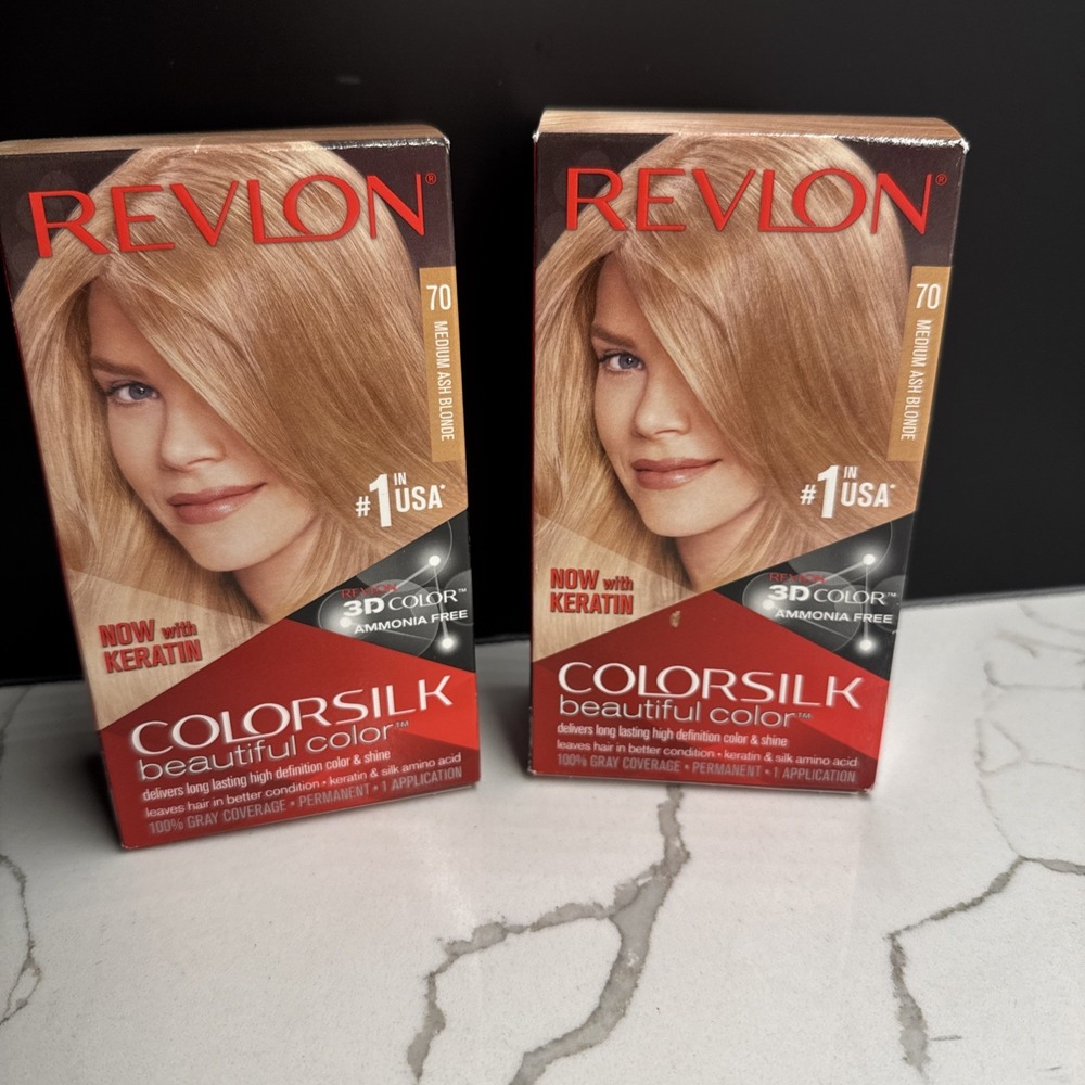 2~ Revlon Colorsilk Salon Quality Hair Color + Shine #70 Medium Ash Blonde.